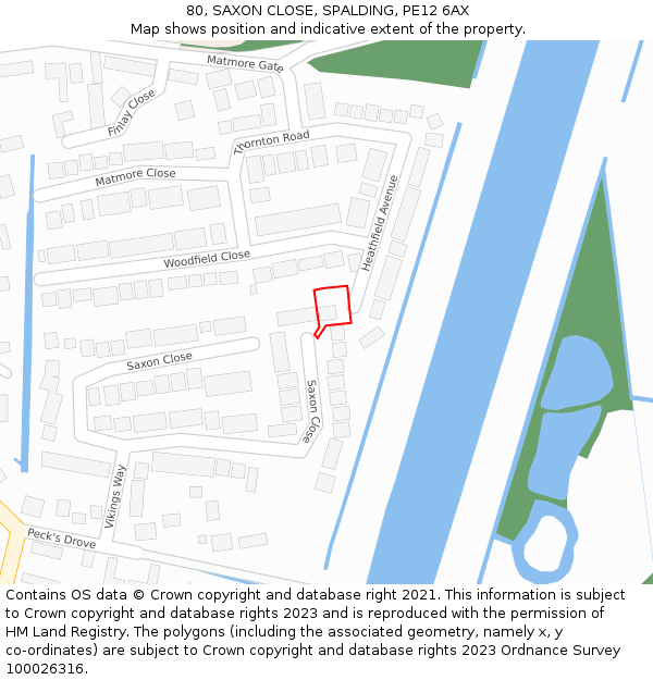 80, SAXON CLOSE, SPALDING, PE12 6AX: Location map and indicative extent of plot