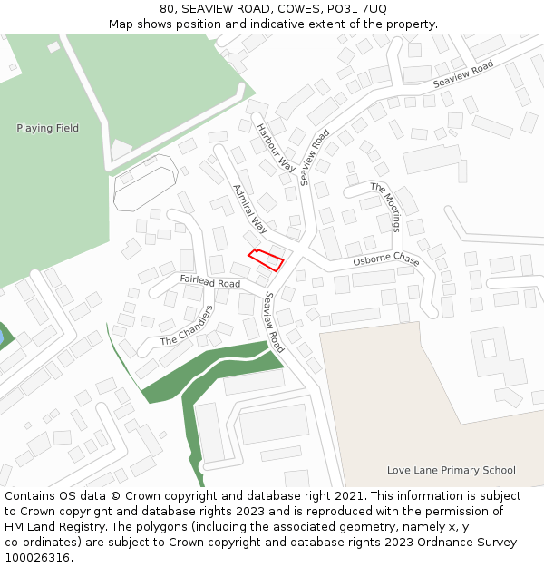 80, SEAVIEW ROAD, COWES, PO31 7UQ: Location map and indicative extent of plot