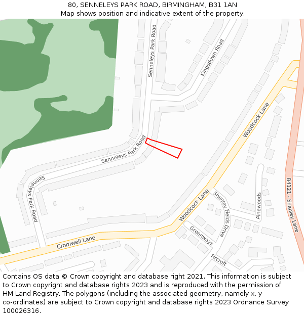 80, SENNELEYS PARK ROAD, BIRMINGHAM, B31 1AN: Location map and indicative extent of plot