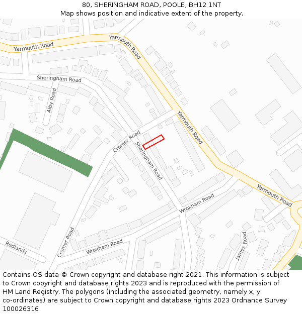 80, SHERINGHAM ROAD, POOLE, BH12 1NT: Location map and indicative extent of plot