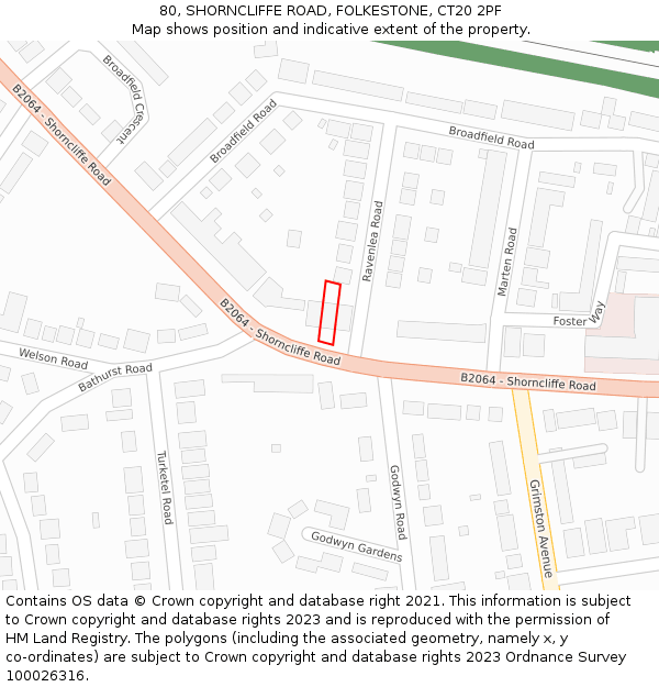 80, SHORNCLIFFE ROAD, FOLKESTONE, CT20 2PF: Location map and indicative extent of plot