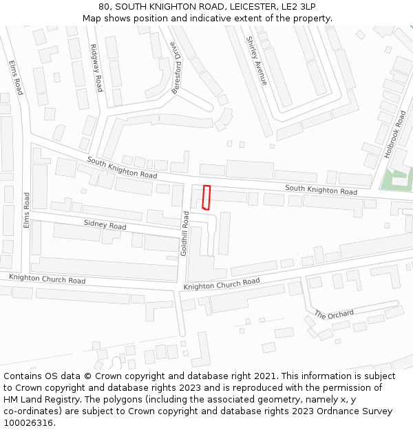 80, SOUTH KNIGHTON ROAD, LEICESTER, LE2 3LP: Location map and indicative extent of plot