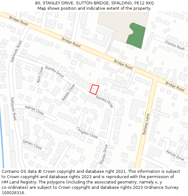 80, STANLEY DRIVE, SUTTON BRIDGE, SPALDING, PE12 9XQ: Location map and indicative extent of plot