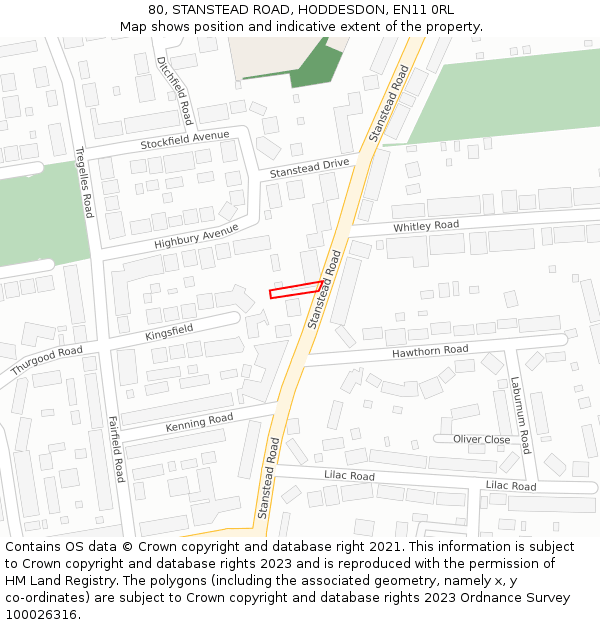 80, STANSTEAD ROAD, HODDESDON, EN11 0RL: Location map and indicative extent of plot