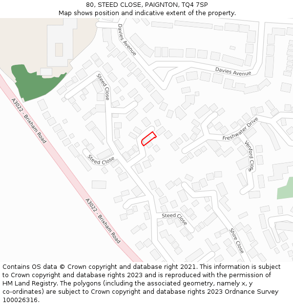 80, STEED CLOSE, PAIGNTON, TQ4 7SP: Location map and indicative extent of plot