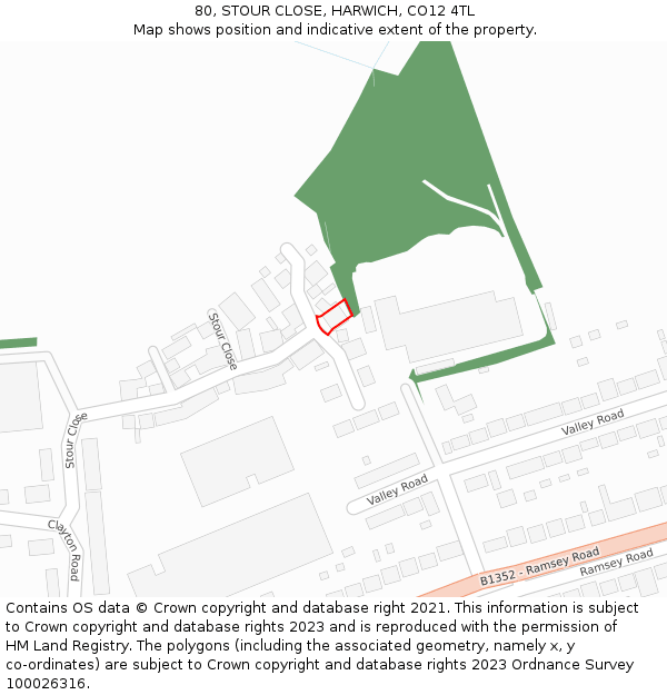 80, STOUR CLOSE, HARWICH, CO12 4TL: Location map and indicative extent of plot