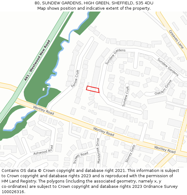 80, SUNDEW GARDENS, HIGH GREEN, SHEFFIELD, S35 4DU: Location map and indicative extent of plot
