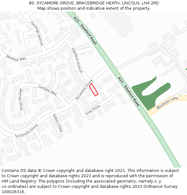 80, SYCAMORE GROVE, BRACEBRIDGE HEATH, LINCOLN, LN4 2RD: Location map and indicative extent of plot