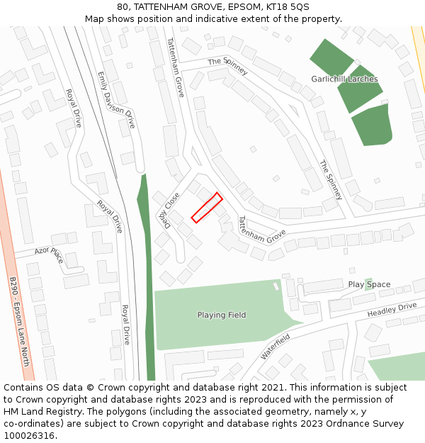 80, TATTENHAM GROVE, EPSOM, KT18 5QS: Location map and indicative extent of plot