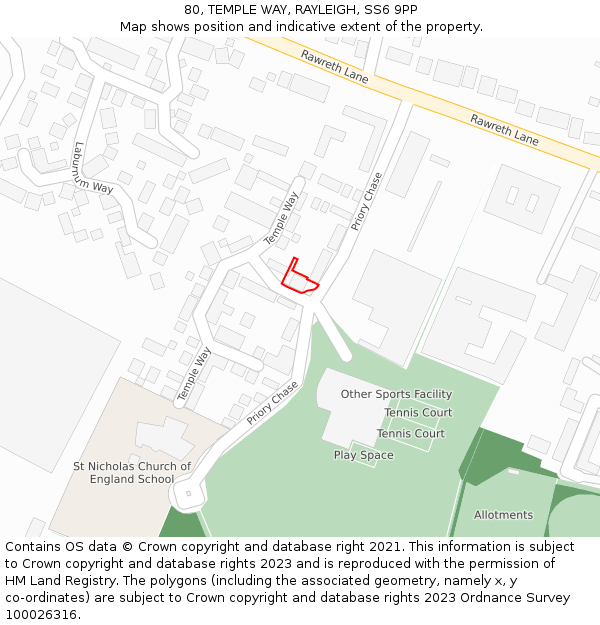 80, TEMPLE WAY, RAYLEIGH, SS6 9PP: Location map and indicative extent of plot