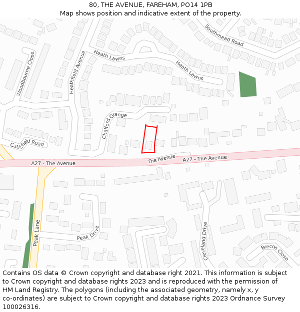 80, THE AVENUE, FAREHAM, PO14 1PB: Location map and indicative extent of plot