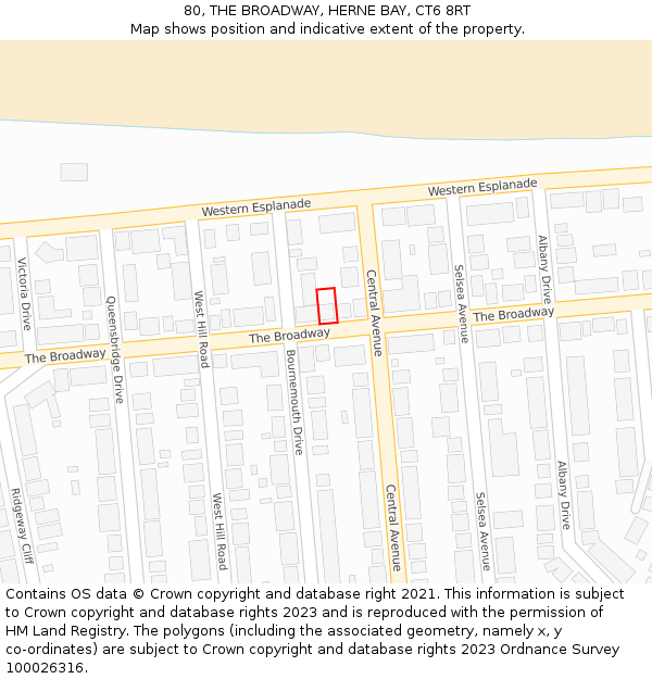 80, THE BROADWAY, HERNE BAY, CT6 8RT: Location map and indicative extent of plot