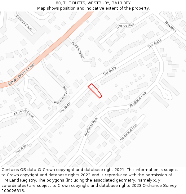 80, THE BUTTS, WESTBURY, BA13 3EY: Location map and indicative extent of plot