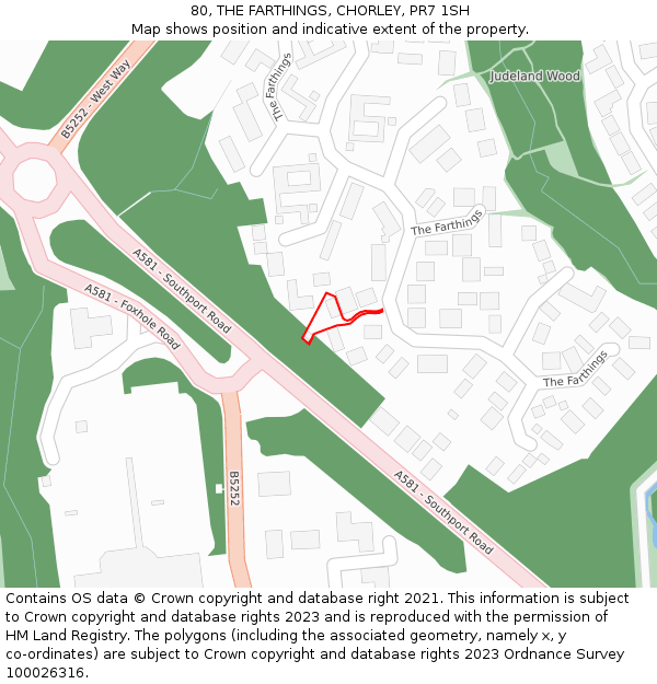 80, THE FARTHINGS, CHORLEY, PR7 1SH: Location map and indicative extent of plot