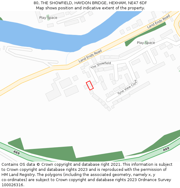 80, THE SHOWFIELD, HAYDON BRIDGE, HEXHAM, NE47 6DF: Location map and indicative extent of plot