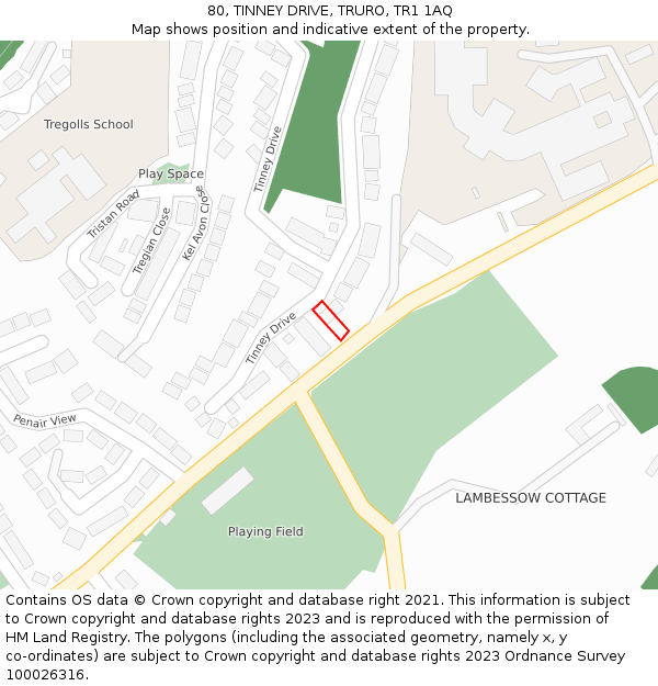 80, TINNEY DRIVE, TRURO, TR1 1AQ: Location map and indicative extent of plot