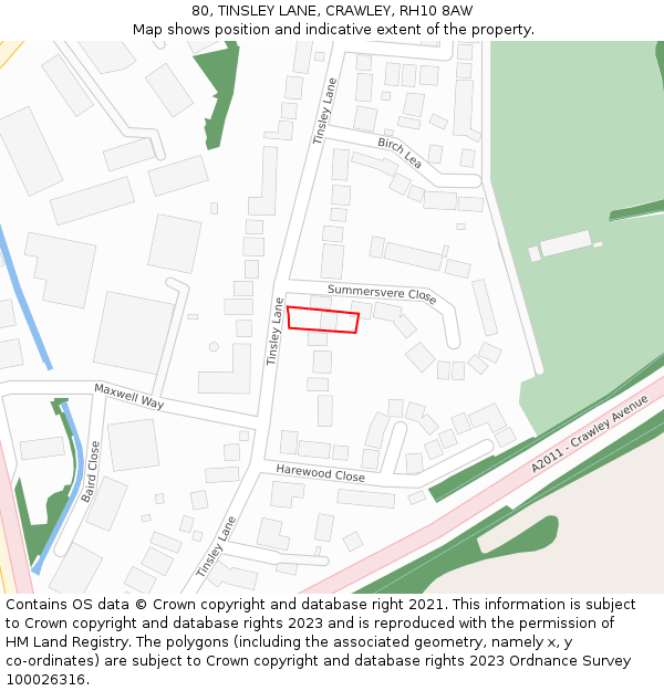 80, TINSLEY LANE, CRAWLEY, RH10 8AW: Location map and indicative extent of plot