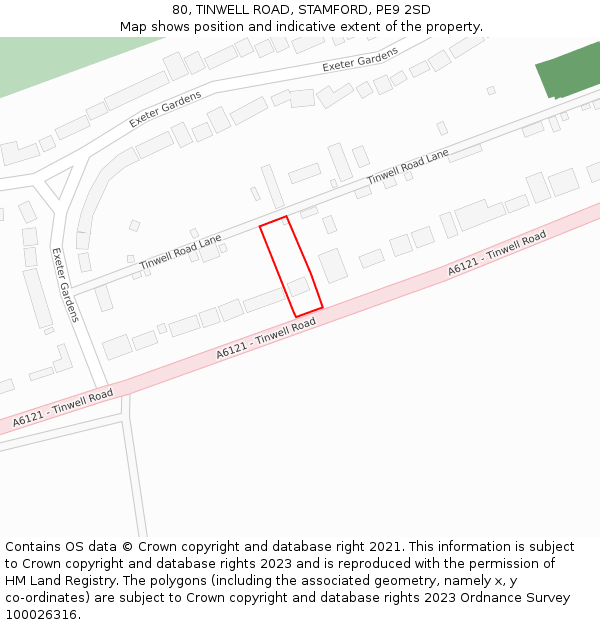 80, TINWELL ROAD, STAMFORD, PE9 2SD: Location map and indicative extent of plot