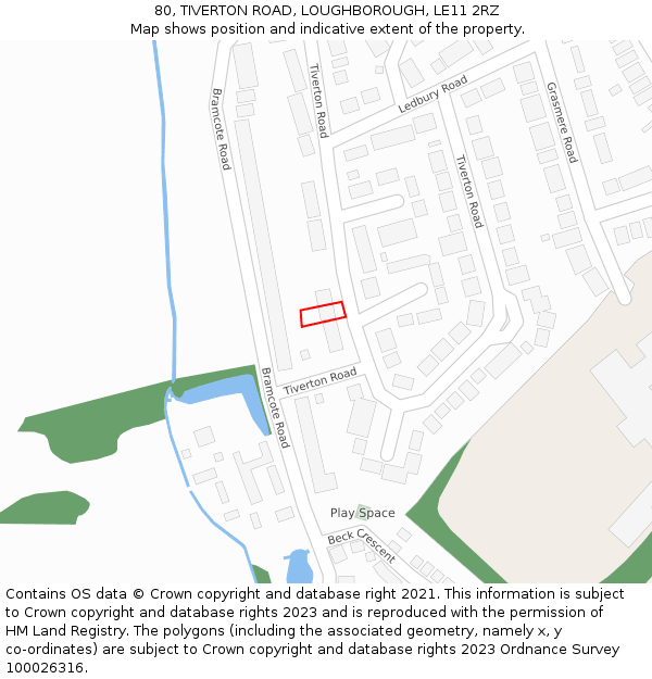 80, TIVERTON ROAD, LOUGHBOROUGH, LE11 2RZ: Location map and indicative extent of plot