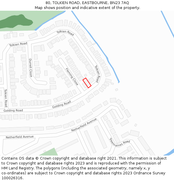 80, TOLKIEN ROAD, EASTBOURNE, BN23 7AQ: Location map and indicative extent of plot