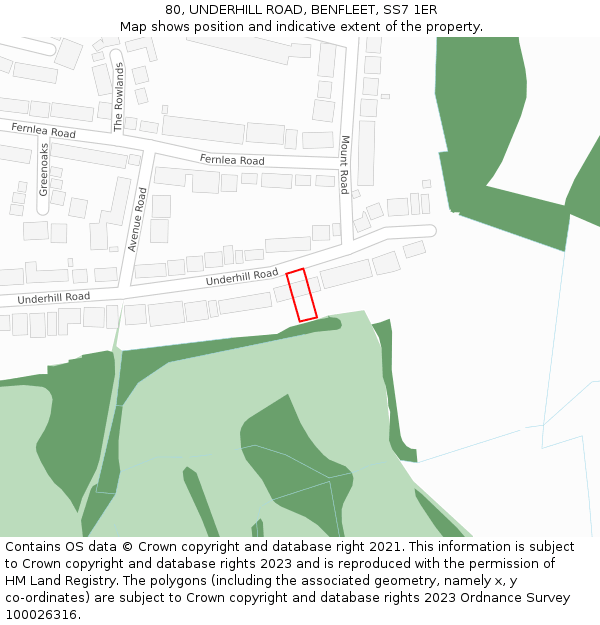 80, UNDERHILL ROAD, BENFLEET, SS7 1ER: Location map and indicative extent of plot