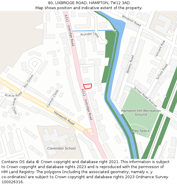 80, UXBRIDGE ROAD, HAMPTON, TW12 3AD: Location map and indicative extent of plot