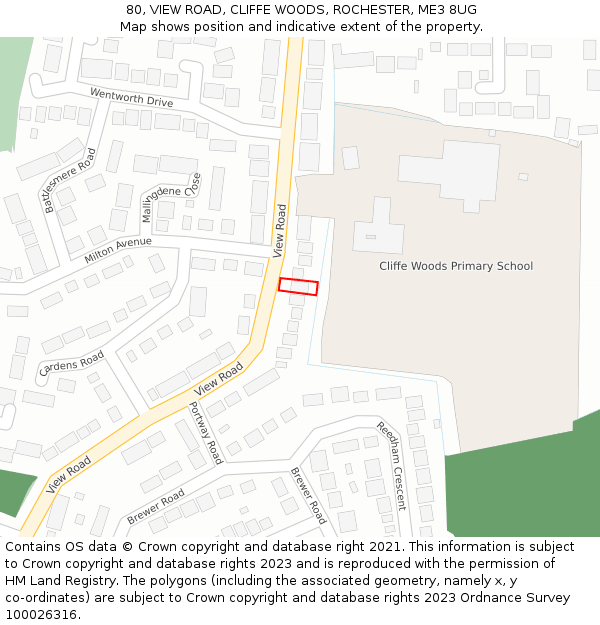 80, VIEW ROAD, CLIFFE WOODS, ROCHESTER, ME3 8UG: Location map and indicative extent of plot
