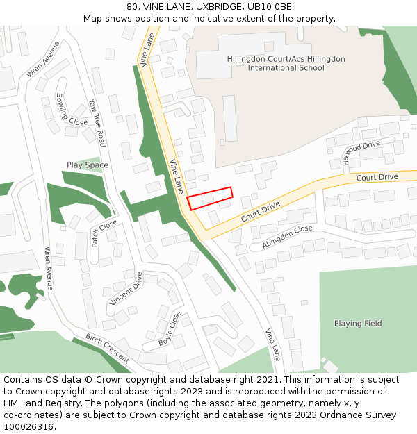 80, VINE LANE, UXBRIDGE, UB10 0BE: Location map and indicative extent of plot