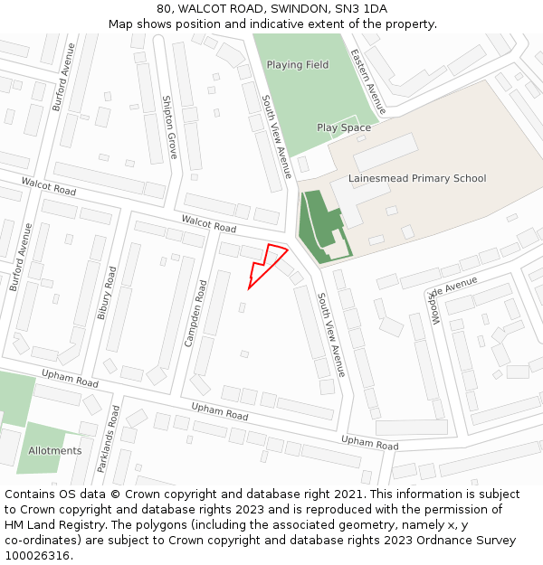 80, WALCOT ROAD, SWINDON, SN3 1DA: Location map and indicative extent of plot