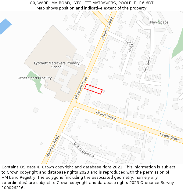 80, WAREHAM ROAD, LYTCHETT MATRAVERS, POOLE, BH16 6DT: Location map and indicative extent of plot