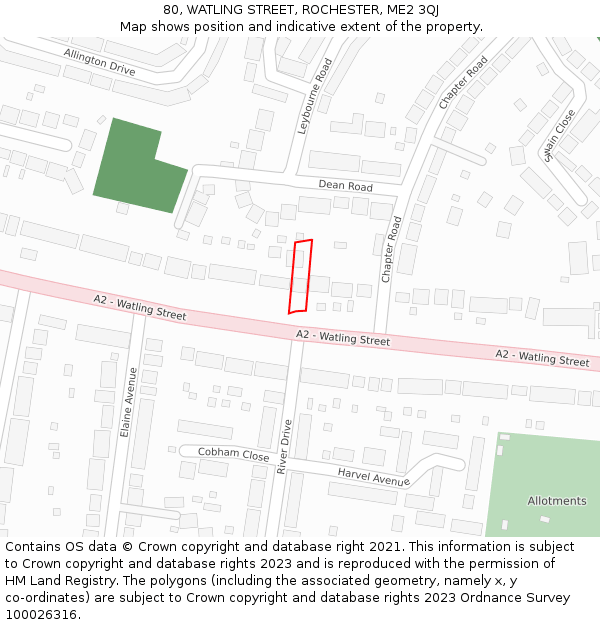 80, WATLING STREET, ROCHESTER, ME2 3QJ: Location map and indicative extent of plot