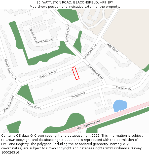 80, WATTLETON ROAD, BEACONSFIELD, HP9 1RY: Location map and indicative extent of plot