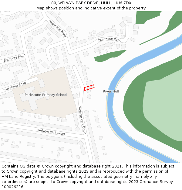 80, WELWYN PARK DRIVE, HULL, HU6 7DX: Location map and indicative extent of plot