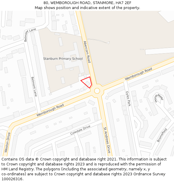 80, WEMBOROUGH ROAD, STANMORE, HA7 2EF: Location map and indicative extent of plot