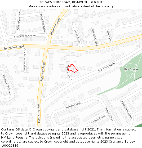 80, WEMBURY ROAD, PLYMOUTH, PL9 8HF: Location map and indicative extent of plot