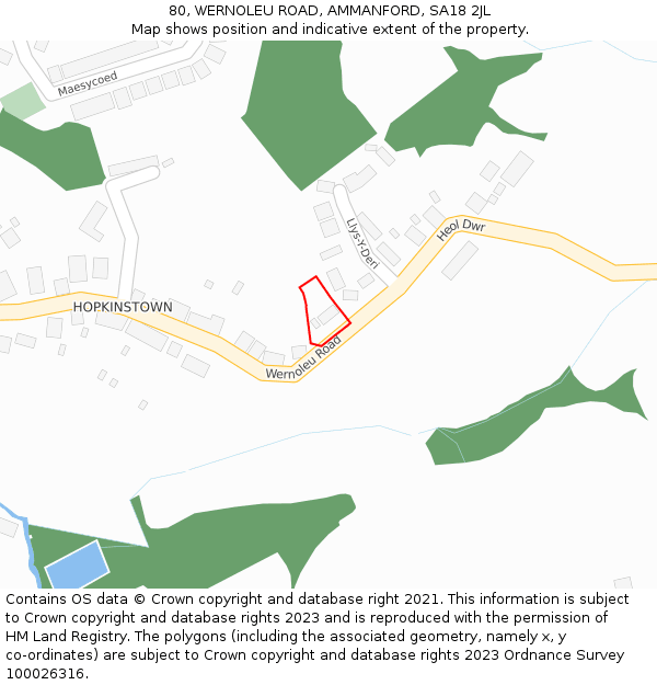 80, WERNOLEU ROAD, AMMANFORD, SA18 2JL: Location map and indicative extent of plot