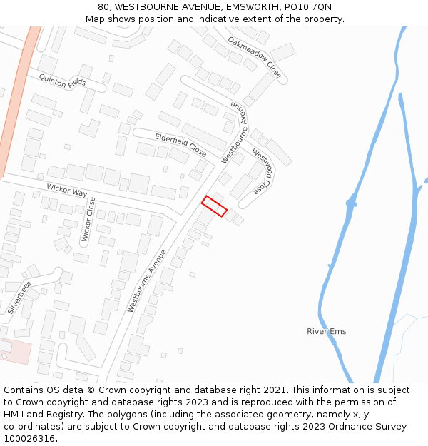 80, WESTBOURNE AVENUE, EMSWORTH, PO10 7QN: Location map and indicative extent of plot