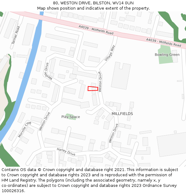 80, WESTON DRIVE, BILSTON, WV14 0UN: Location map and indicative extent of plot