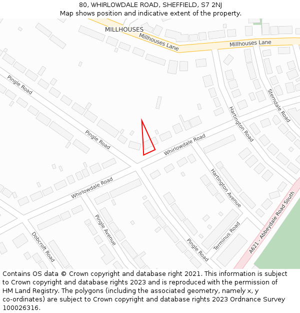 80, WHIRLOWDALE ROAD, SHEFFIELD, S7 2NJ: Location map and indicative extent of plot