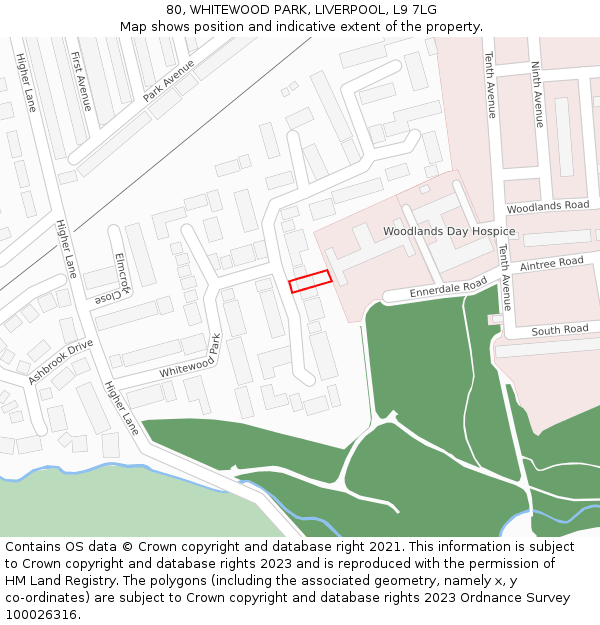 80, WHITEWOOD PARK, LIVERPOOL, L9 7LG: Location map and indicative extent of plot