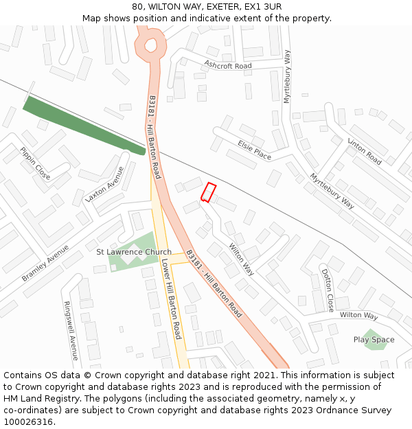 80, WILTON WAY, EXETER, EX1 3UR: Location map and indicative extent of plot