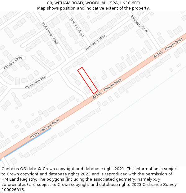 80, WITHAM ROAD, WOODHALL SPA, LN10 6RD: Location map and indicative extent of plot