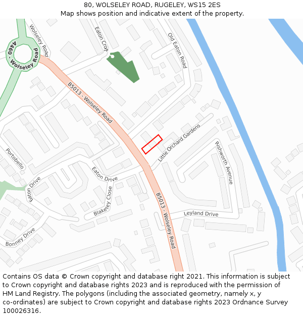 80, WOLSELEY ROAD, RUGELEY, WS15 2ES: Location map and indicative extent of plot