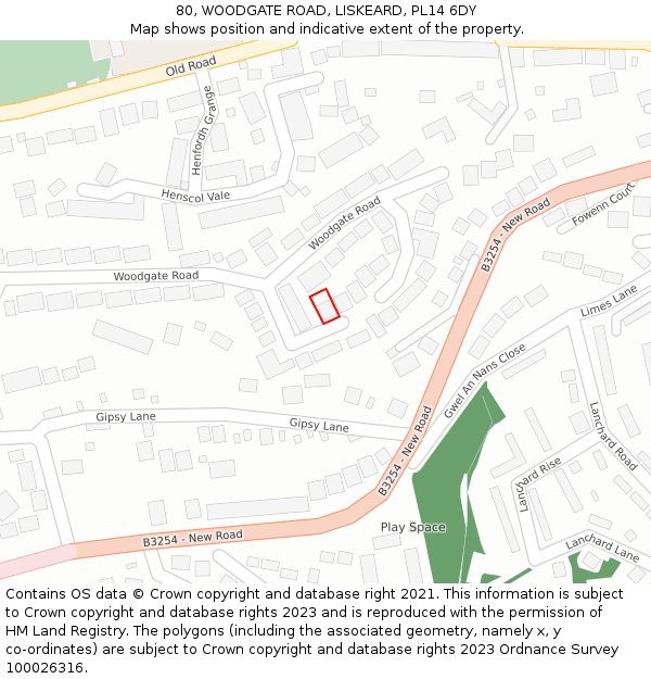 80, WOODGATE ROAD, LISKEARD, PL14 6DY: Location map and indicative extent of plot