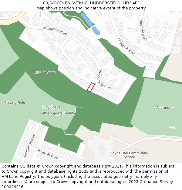 80, WOODLEA AVENUE, HUDDERSFIELD, HD3 4EF: Location map and indicative extent of plot