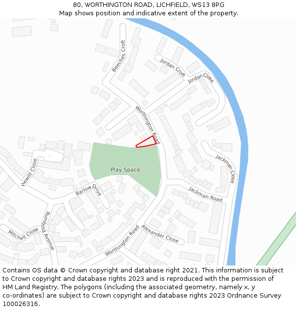 80, WORTHINGTON ROAD, LICHFIELD, WS13 8PG: Location map and indicative extent of plot