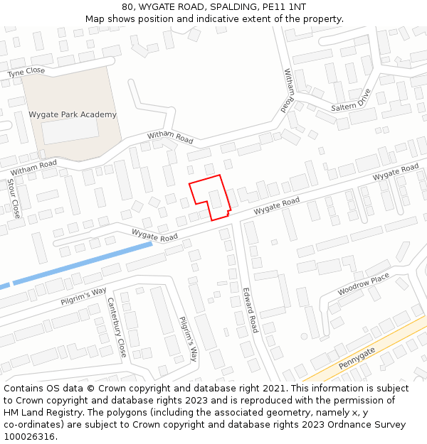 80, WYGATE ROAD, SPALDING, PE11 1NT: Location map and indicative extent of plot