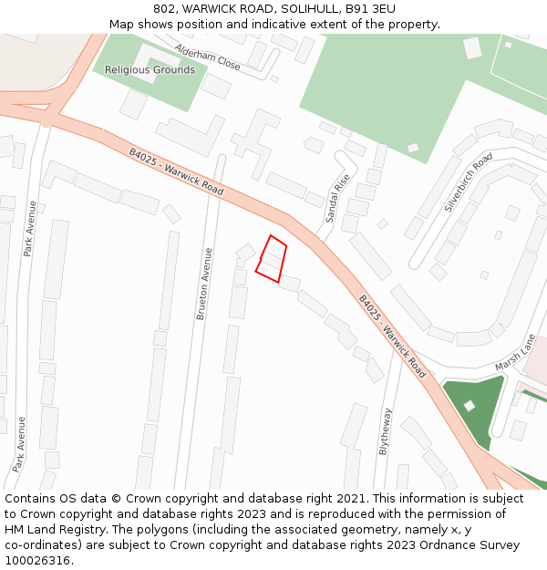 802, WARWICK ROAD, SOLIHULL, B91 3EU: Location map and indicative extent of plot