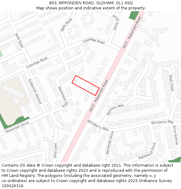 803, RIPPONDEN ROAD, OLDHAM, OL1 4SQ: Location map and indicative extent of plot