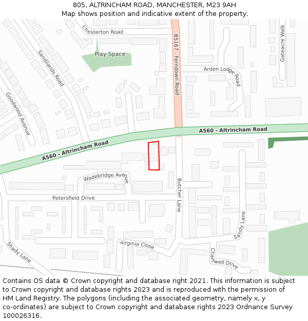 805, ALTRINCHAM ROAD, MANCHESTER, M23 9AH: Location map and indicative extent of plot